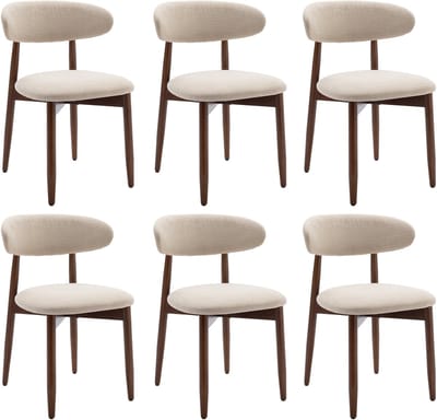 COLAMY Houten eetkamerstoelen - set van 6 - Moderne met stof beklede keukenstoelen - Boerderij eetkamerstoel- Beige