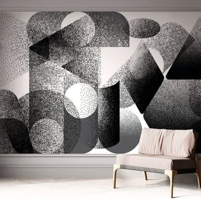 Coloray Zelfklevend Behang - Geometrische vormen Zelfklevend fotobehang - 312x250 cm - Zwart-wit Zelfklevend Behang - Voor op kantoor, voor de woonkamer, voor de hal - Plakklare achterzijde - Stickerbehang op rol