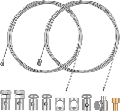2 Stuks 2m Bowdenkabels voor Fietsen en Motoren, Universele Reparatieset voor Versnellingskabels, Gas- en Remkabels met 9 Kabelnippels voor Moped en Fiets