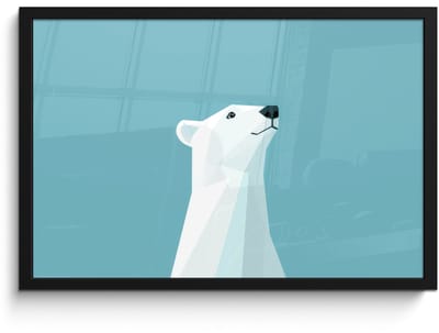 Poster in lijst - Fotolijst 60x40 cm - Posters - Ijsbeer - Lichtblauw - Minimalistisch - Posterlijst zwart - Decoratie - Wanddecoratie woonkamer - Muurdecoratie slaapkamer