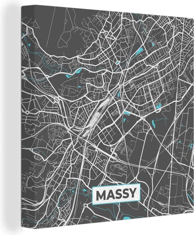 Canvas Schilderij Frankrijk - Massy - Plattegrond - Kaart - Stadskaart - 20x20 cm - Wanddecoratie