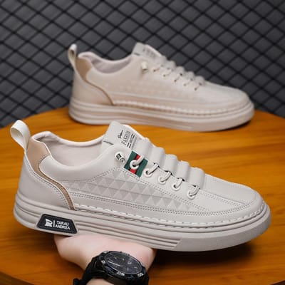 Herenschoenen Lente Dunne ademende casual leren schoenen Lichtgewicht trendy sneakers voor heren Modieuze witte schoenen met zachte bodem Instapsneakers 44 orange