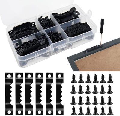 Dailygoods- Schilderijhaken 100 Stuks - Zaagtandhaken - Ophanghaken Zwart - Geschikt voor Lijsten - Inclusief Schroeven - Materiaal: IJzer
