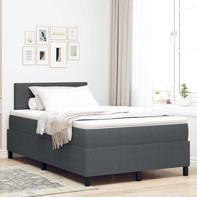 vidaXL - LED - Box - Spring - Bed - Donkergrijs - en - Wit - 120 - x - 190 - cm