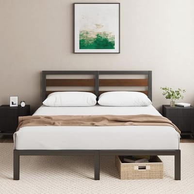 Metalen Bed 160 x 190 cm met Bamboe Hoofdeinde - Duurzaam, Eenvoudige Montage, Lattenbodem Inbegrepen