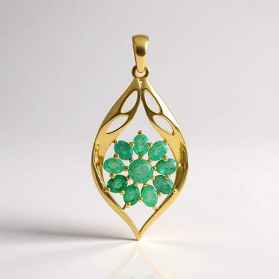 Cavill - 925 Sterling Zilver Hanger met Colombiaanse Smaragden - 1,616 ct Rond & Ovaal - Prong Zetting - Elegante Groene Edelsteen Sieraad