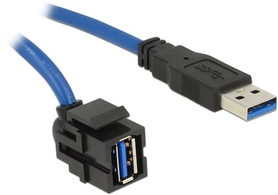 USB-A haaks (110° boven) Keystone module - USB-A (m) | USB3.0 5 Gbps | zwart | 1,5 meter