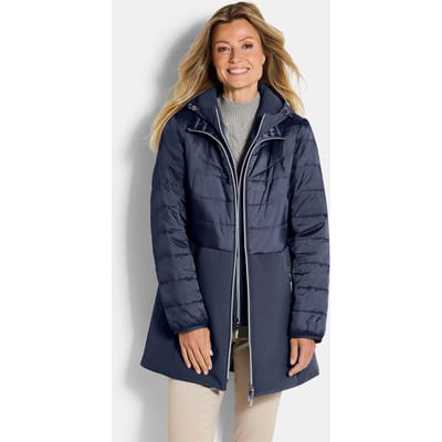 Doorgestikte mantel met softshell-inzet - marine - Gr. 19 van Goldner Fashion