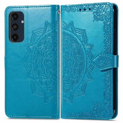 YPCd Bookcase geschikt voor Samsung Galaxy S24 FE - Bloemen Design - Portemonnee / Wallet Hoesje - Blauw