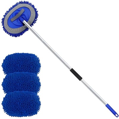 Dailygoods- Autowasborstel Uitschuifbaar 160 cm - Microvezelborstel - Autowasmop - Reinigingsmop - Krasvrij - Lichtgewicht Aluminiumlegering