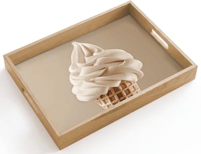 Dienblad hout 40x30 cm - Schootdienblad - IJs - Softijs - Romig - Hoorntje - Beige - Borrelplank rechthoek - Plateau dienbladen
