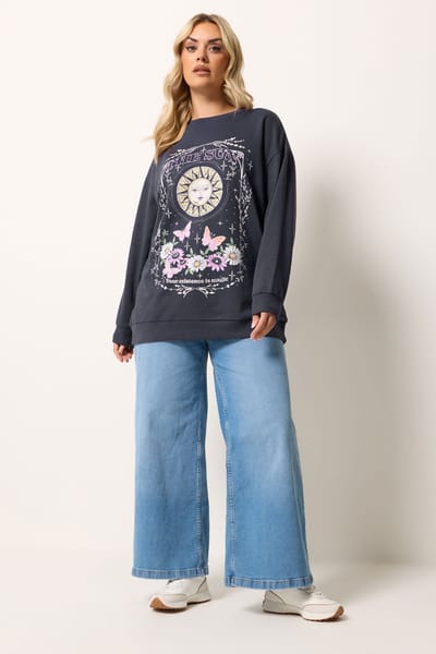 Yours Grey Celestial Graphic Print Sweatshirt Size 42