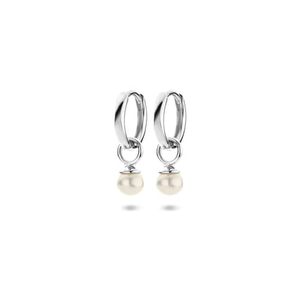 Zilveren gerhodineerde klapoorringen parel 18 mm - 1340988