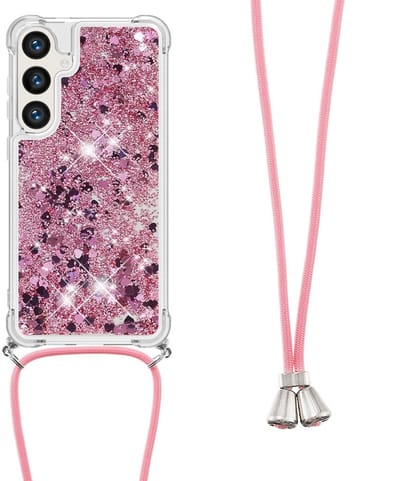 Coverup Hoesje - Geschikt voor Samsung Galaxy S24 FE Hoesje - Coverup Liquid Glitter Back Cover met Koord - Rose Gold