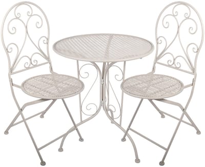 Clayre & Eef Bistroset Bistrotafel Bistrostoel 3-delig Ø 60x70 / 39x39x94 cm Wit Metaal