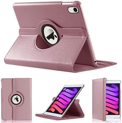 Tablethoes Geschikt voor: iPad Mini 6 hoes - iPad Mini 6e generatie 2021 hoes, iPad Mini 6 (8,3") A2567 A2568 A2569 hoesje 360° draaibaar (rosegoud)
