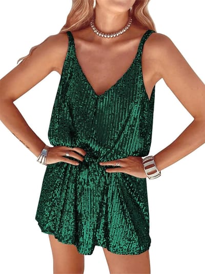 Dames Jurk met Pailletten V-hals Mouwloos Glitter Kort Feestjurk