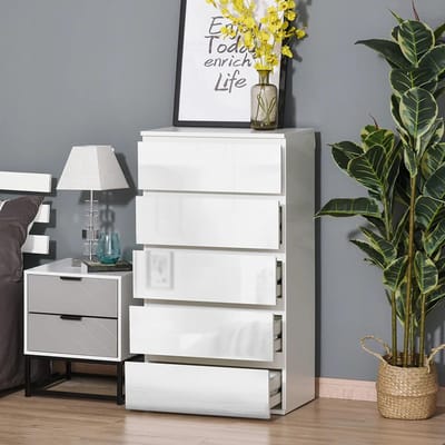 Sweiko Ladekast - 5 Lades - 55 × 34 × 100 cm - Wit