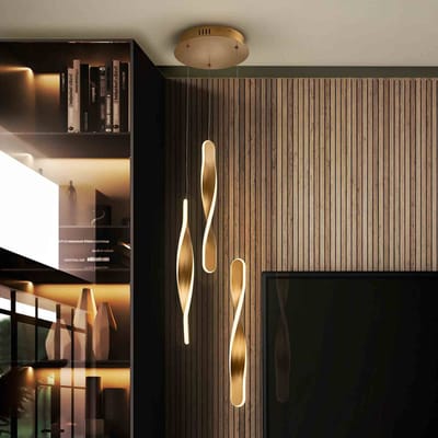 Schuller Valencia Hanglamp Twist, 3-l. Aluminium, metaal, acryl, goudkleurig