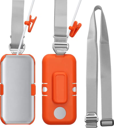 kwmobile hoesje geschikt voor Apple Vision Pro case - VR bril batterij hoes met koord - 360° draaibare riemclip - VR accessoire - Cover in oranje / lichtgrijs