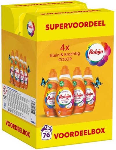 Robijn Klein & Krachtig Color Wasmiddel - 4 x 665 ml - 76 Wasbeurten - Voordeelverpakking