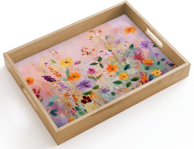 Dienblad hout 40x30 cm - Schootdienblad - Schilderij - Bloemen - Abstract - Kleurrijk - Borrelplank rechthoek - Plateau dienbladen