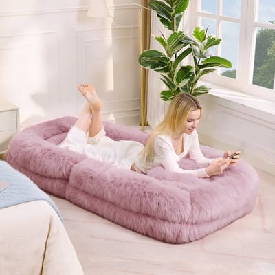 Gutent Hondenbed voor mensen, luie bank, 5-traps verstelbare vloerstoel voor gaming, pluche, roze