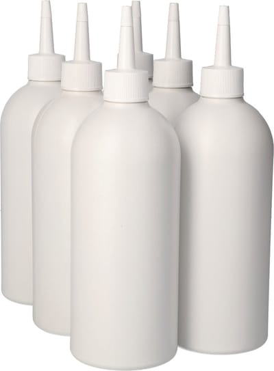 6 x Gerecyclede Plastic Fles 500 ml Tuitdop wit - Rond- Gerecycled HDPE Kunststof - Onbreekbaar - ca. 70% minder Co2 uitstoot door gerecycled materiaal - 6 stuks