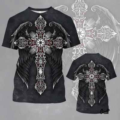 Grappig 3D Jezus Kruis Patroon Heren T-shirt Mode Vleugel Print Korte Mouw Tops Zomer Casual O-hals Losse Pullover Hip Hop Tees 6XL