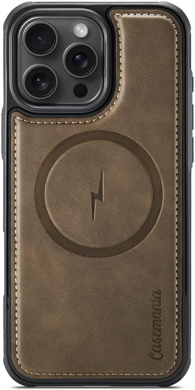 Casemania Hoesje Geschikt voor Apple iPhone 16 Pro - Sienna Brown - Magnetische Telefoonhoesje Compatibel met MagSafe - Kunstleer Back Cover met Anti-Slip Grip Randen