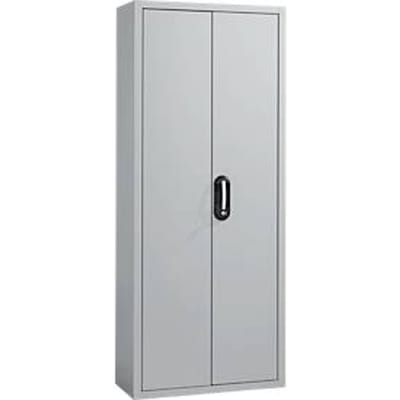 Magazijnkast - B 700 x D 300 x H 1690 mm - 10 legborden - 28 bakken - met deuren -blank alu