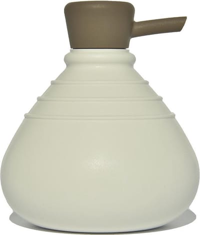 Handmatige zeepdispenser SoapBelly - Wit met taupe bruine dop - Ø 9,5 cm x H 13 cm - Inhoud 250 ml