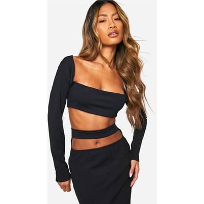 boohoo Dames Geribbelde crop top met vierkante halslijn | Zwart | Maat: 42