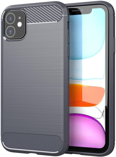 Cadorabo Hoesje geschikt voor Apple iPhone 11 in BRUSHED GRIJS - Beschermhoes van flexibel TPU siliconen in roestvrij staal-carbonvezel look Case Cover
