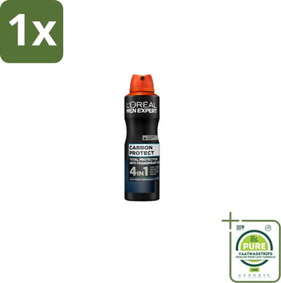 1 x L'Oréal Men Expert Deodorant Spray Carbon Protect 150 ml - Deodorant Spray - Anti-geur - Anti-vocht - Anti-bacterie - Vlekken Op Kleding