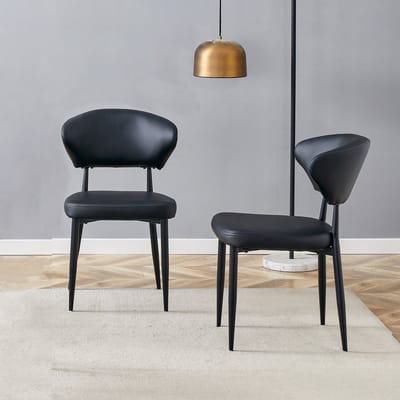 Wishdor - Set Van 2 Eetkamerstoelen - Ergonomische Gebogen Rugleuning En Antislip Poten - Modern Minimalistisch - Voor De Eethoek - Metaal En Kunstleer - Zwart - Met Schuimgevulde Zitting En Stabiel Onderstel