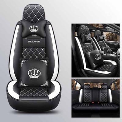 Housse de siège de voiture en cuir PU pour cinq places, quatre saisons, universelle, de bonne qualité, ensemble complet Deluxe Edition blanc