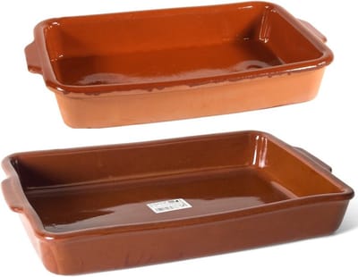 Ovenschalen set - 2x st - 4 liter en 8,5 liter - aardewerk - terracotta - ovenschotels/serveerschalen