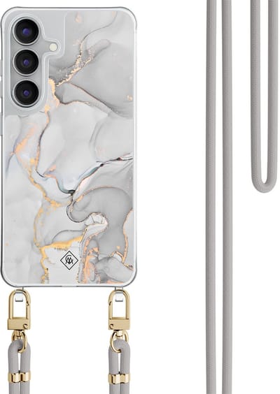 Casimoda® hoesje met grijs koord - Geschikt voor Samsung S25 FE - Marmer Grijs - Afneembaar koord - TPU/polycarbonaat - Grijs
