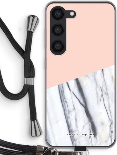 Case Company® - Hoesje met koord geschikt voor Samsung Galaxy S23 hoesje met Koord - A touch of peach - Telefoonhoesje met Zwart Koord - Bescherming aan alle Kanten en Over de Schermrand