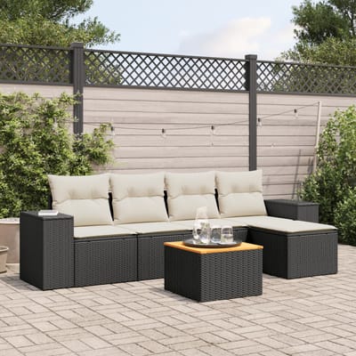 vidaXL - 6-delige - Loungeset - met - kussens - poly - rattan - zwart