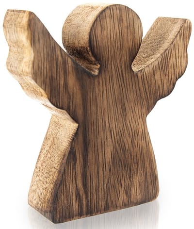 Beeld Houten Kerst Engel MANGO 10 cm - Decoratieve Figur - Decoratie - Beeldje