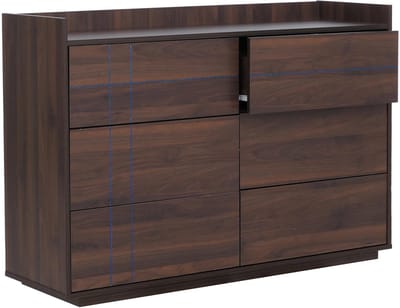 Commode MCW-P44, dressoir, 6 laden met push-to-open-functie, MDF 83x120x40 cm ~ walnootlook