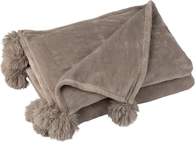 J-Line plaid Pompom - polyester - taupe - 170 x 130 cm