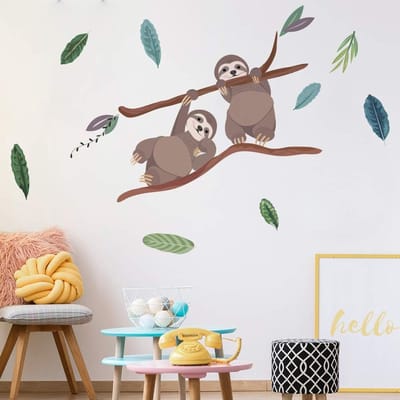 Solidchoice- Muursticker Leuke Luiaards - Verwijderbare Aquarel Muurstickers - Decoratie Kinderkamer - Muurschilderingen Thuis - Eenvoudig aan te brengen - Geschikt voor gladde oppervlakken - Muurschildering