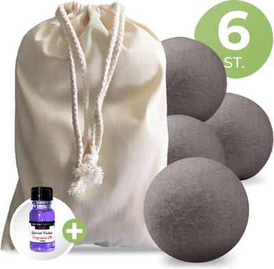 Drogerballen met Wasparfum - Droogballen - Grijs - Set van 6 XL ballen - Wasdroger Ballen Wol - 100% Nieuw-Zeelands Schapenwol - Wasballen