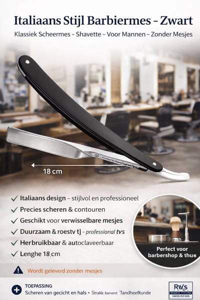 Belux Surgical Instruments - Italiaans Stijl Barbiermes – Zwart – Klassiek Scheermes – Shavette – Voor Mannen – Zonder Mesjes