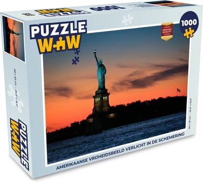 Puzzel Amerikaanse Vrijheidsbeeld verlicht in de schemering - Legpuzzel - Puzzel 1000 stukjes volwassenen