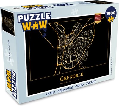 Puzzel Kaart - Grenoble - Goud - Zwart - Legpuzzel - Puzzel 1000 stukjes volwassenen