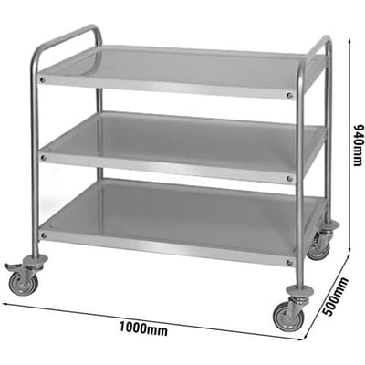 GGM Gastro Servierwagen - 1000x500mm - mit 3 Abstellflächen Zilver
